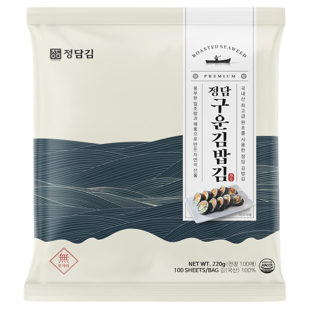 정담 구운 김밥김(220g) 100매 김밥이 잘싸지는 두툼한 김 340,000원