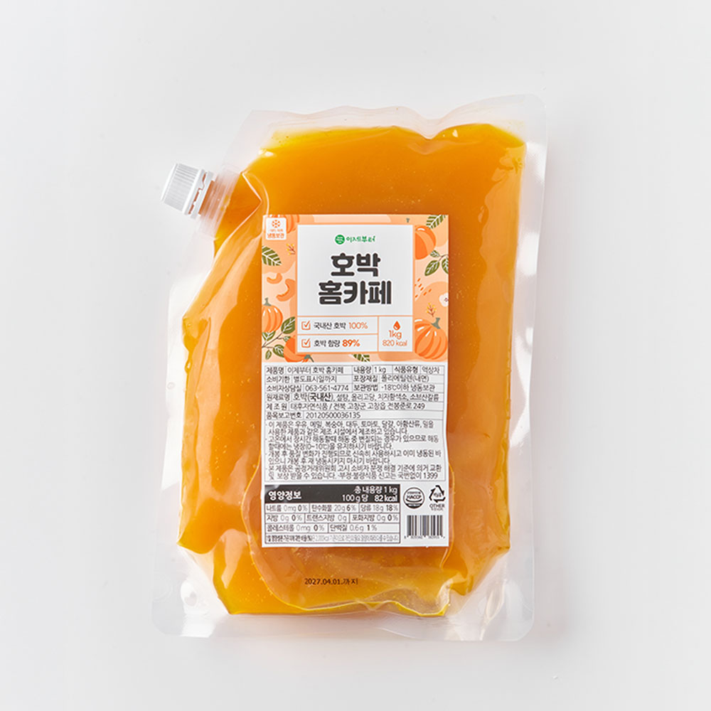 이제부터 호박 홈카페 수제 냉동 호박청 대용량 파우치 호박 라떼 시럽 베이스 카페, 1개, 1개입, 1kg 14,900원