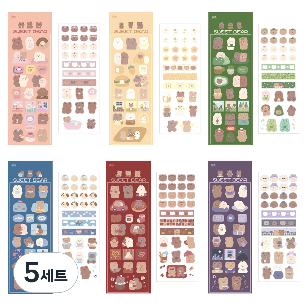 리리월드 리무버블 도무송 귀여운 곰돌이 다꾸 스티커 12종 세트, 혼합색상, 5세트 32,500원