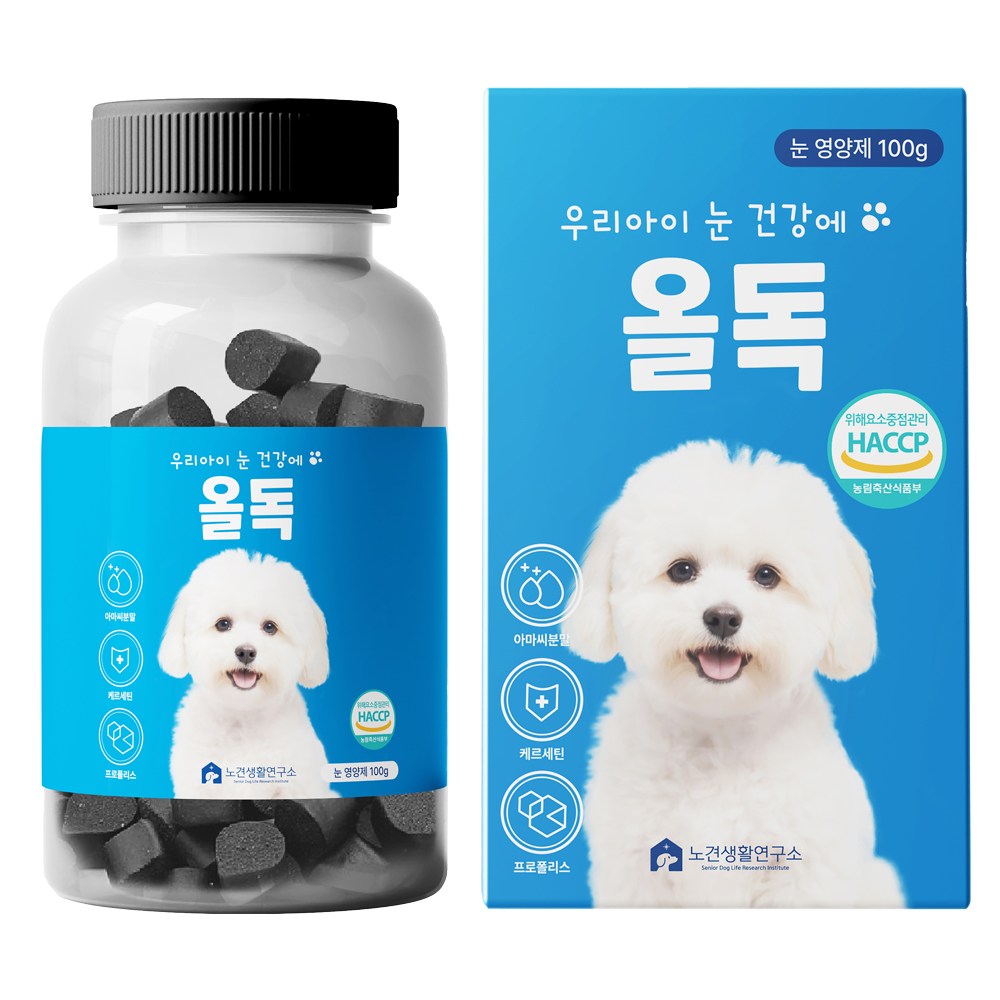 올독 강아지 눈 영양제 눈물자국 노령견 백내장 항산화 루테인, 1개, 눈물개선/눈건강, 100정 22,800원