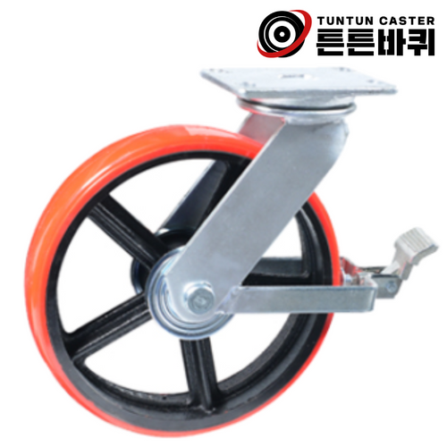 25cm(10인치)하중820kg 우레탄 바퀴 회전브레이크형 캐스터 단조 고하중 폭64mm 5,300원