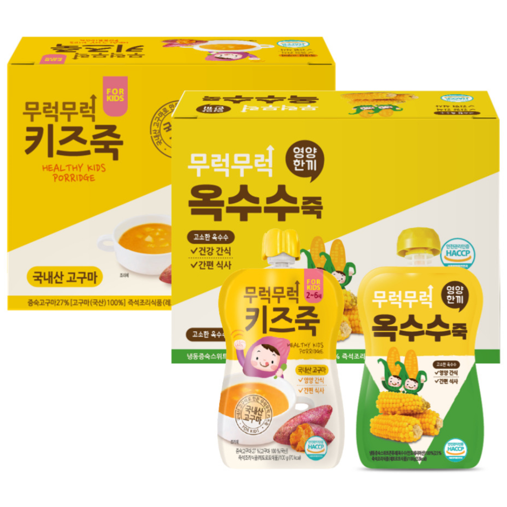 이유케어스 유아용 무럭무럭 키즈죽 고구마 7p + 옥수수 7p 세트, 고구마,옥수수, 1세트 32,800원