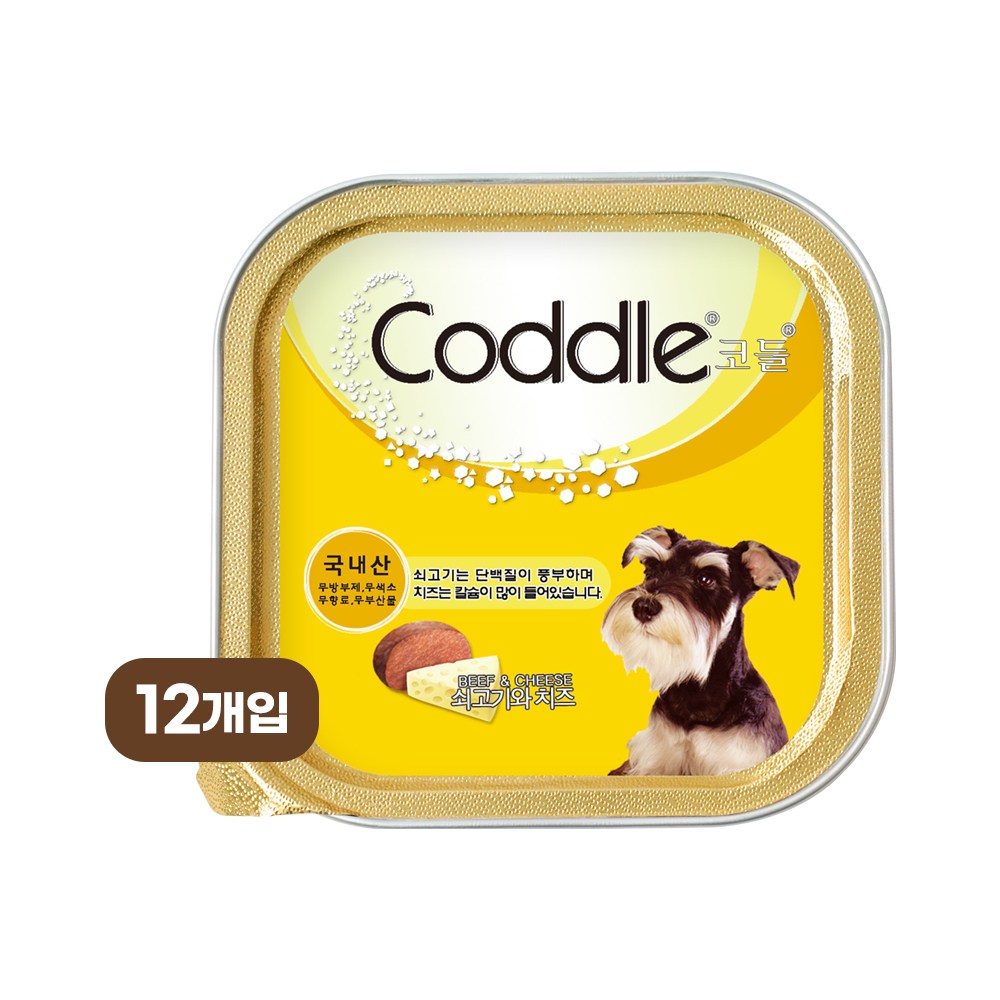 코들 습식캔 강아지 영양간식 국내생산 사각캔, 쇠고기 + 치즈, 100g, 12개 13,900원