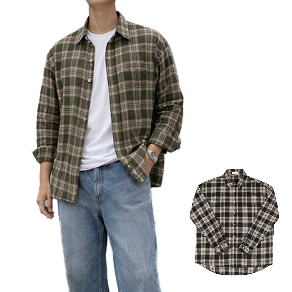 소프핸 코튼 체크 남방 긴팔 셔츠 남자 오버핏 38,000원