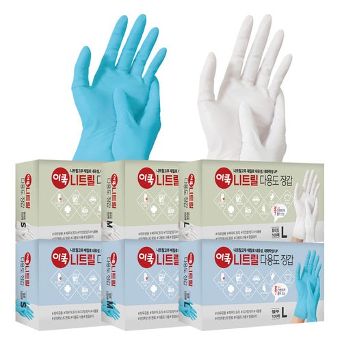 이쿡 니트릴 다용도 장갑 화이트 M 중형 [100매x10카톤] 최고급형, 해당없음 80,000원