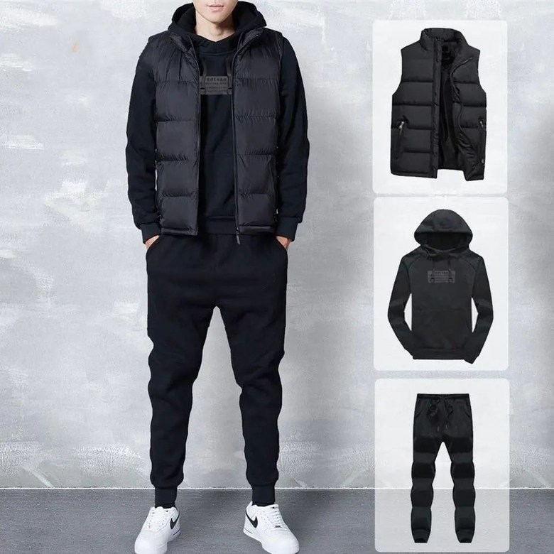 RCLET 남성 베스트 후드 맨투맨 9부 팬츠 3종 세트 겨울 트레이닝 캐주얼 세트 루즈핏 M-5XL 35,650원