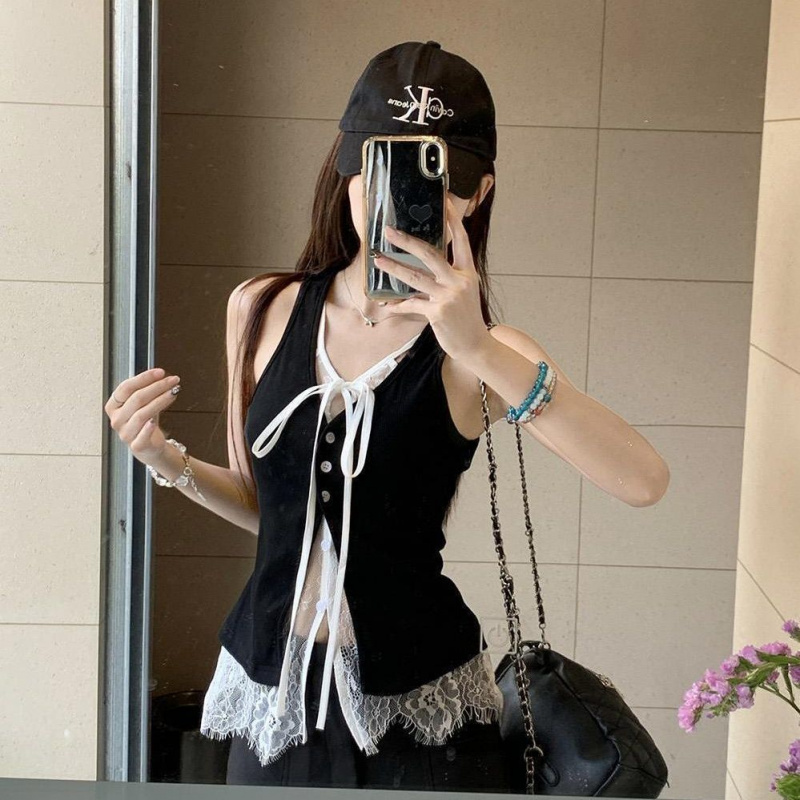 해피유통여성 여름 민소매 버튼 장식 탑 레이스 혼합 개성 디자인k01 18,700원