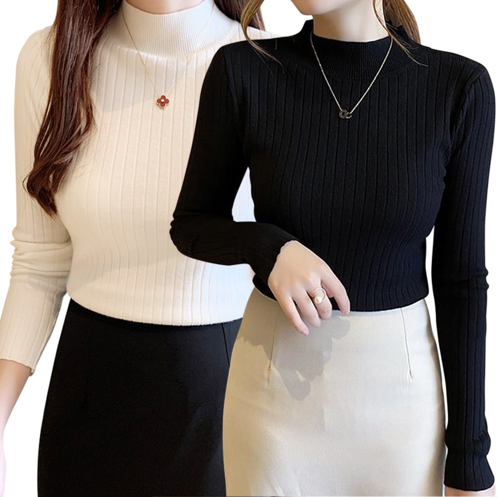 엘로시오 여성 반목 반폴라 골지니트 2P 세트 (블랙+화이트) 12,900원