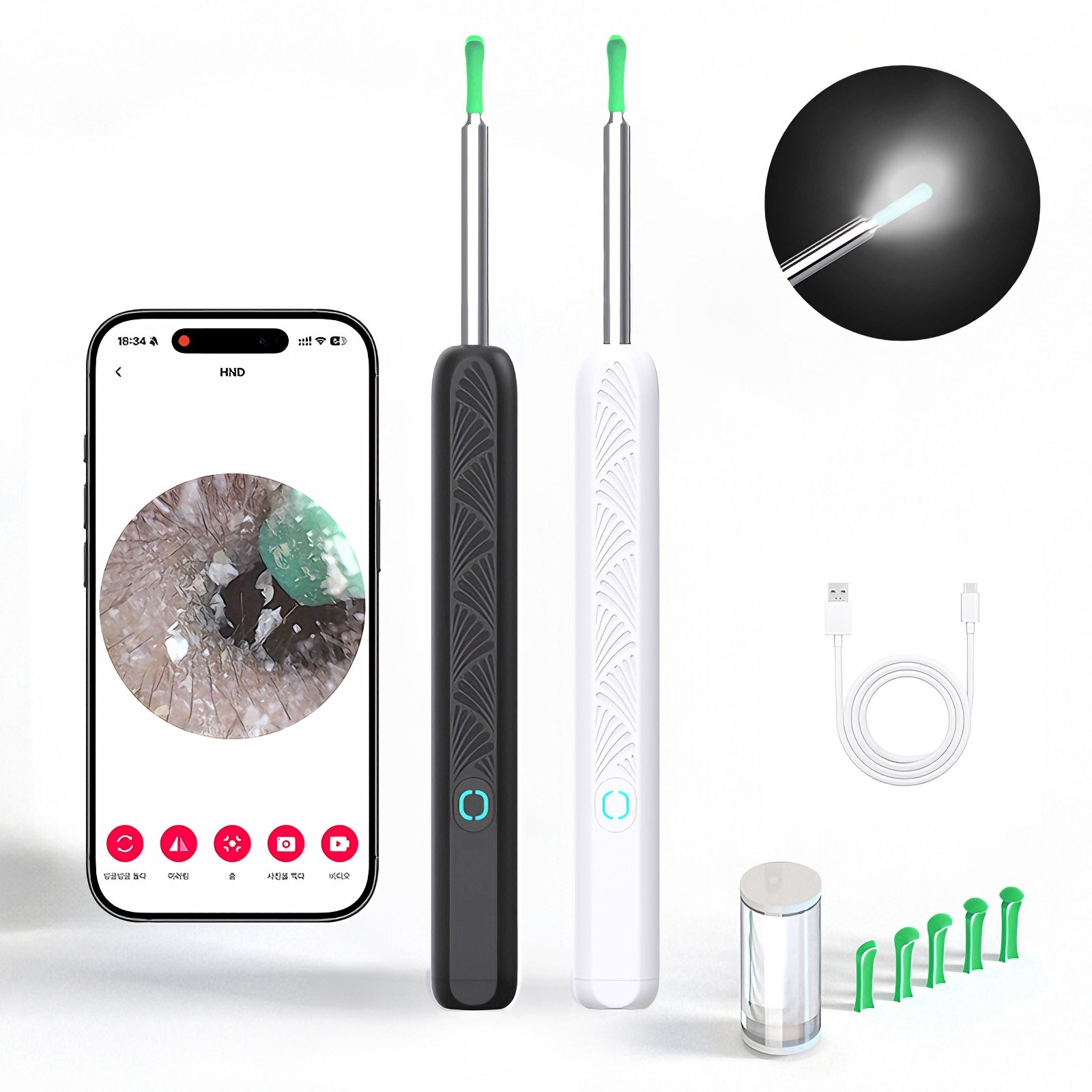 BOCAMOHN 스마트폰 고화질 내시경 귀이개 LED 귀이개 귀후비개, 화이트 9,900원