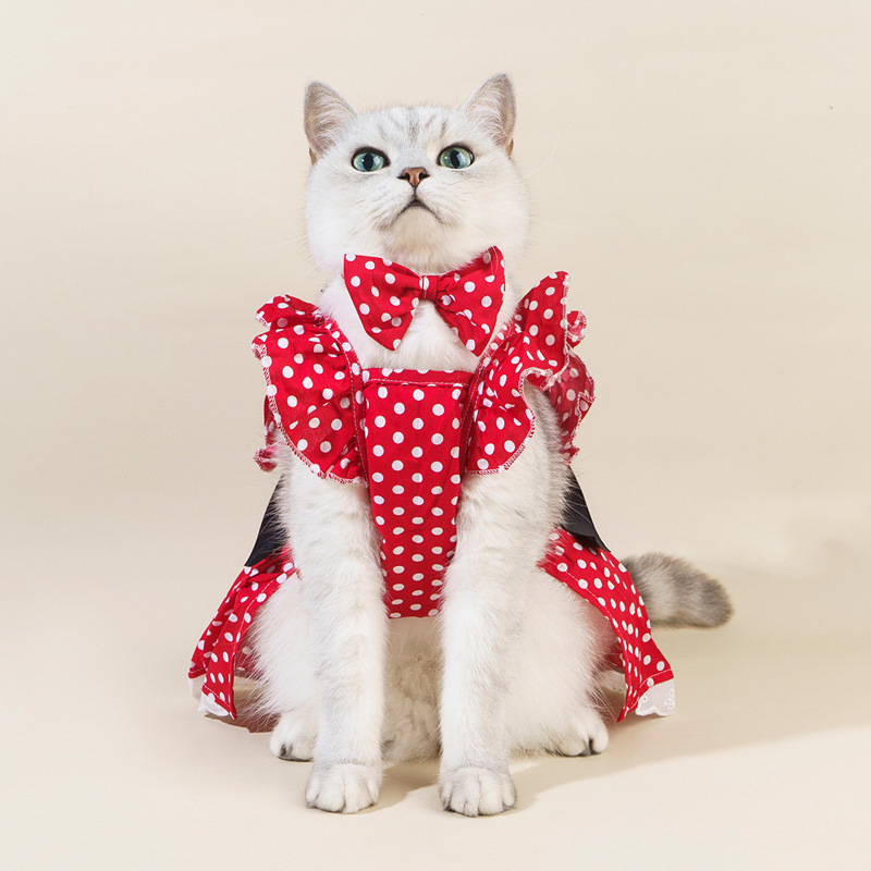 랜보어 반려동물 도트 프릴 복고풍 원피스 세트 8,600원