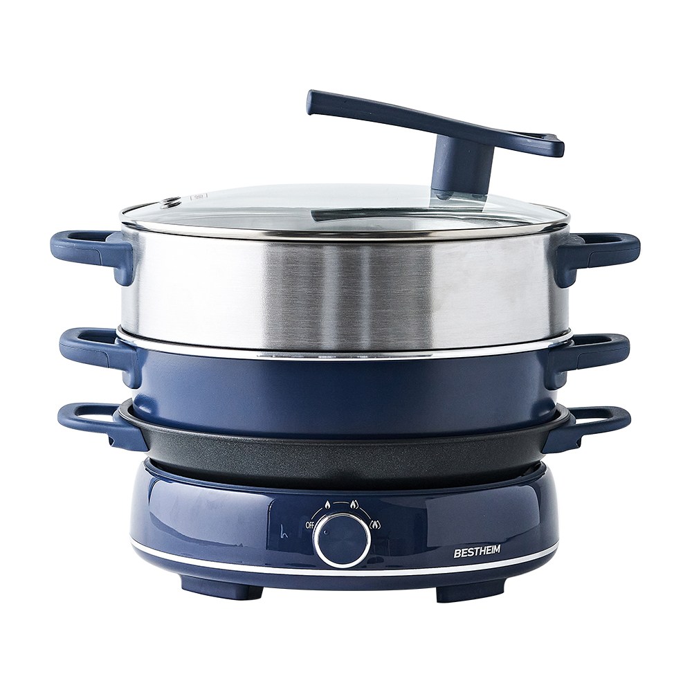 베스트하임 대용량 전기 멀티쿠커 4in1 찜기 전골팬 구이팬 핫플레이트 6L, 네이비 79,000원