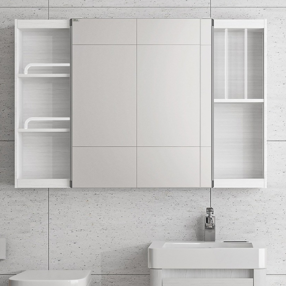 모카바스 전면 거울 슬라이드 도어 욕실 수납장(1200X800), 워시화이트(댐퍼&손잡이), 1개 167,000원