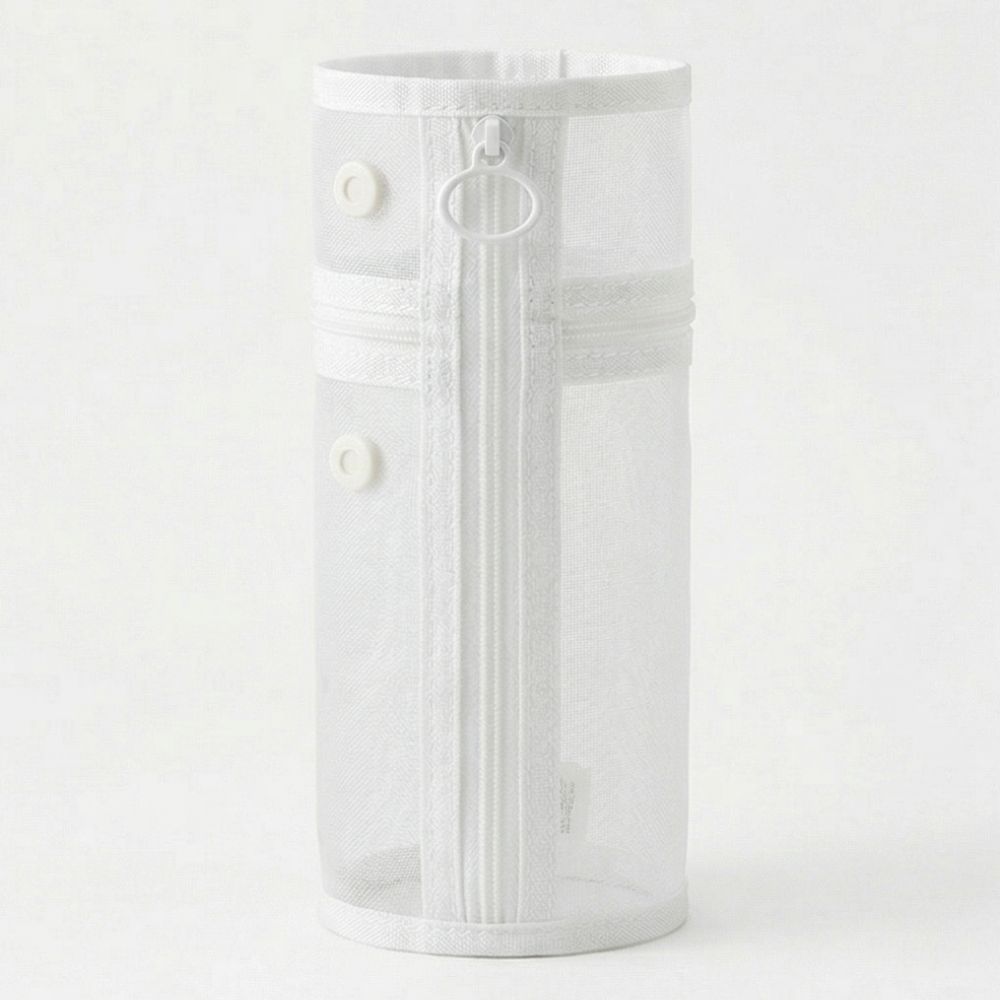오피스템 대용량 메쉬 원통 스탠딩 필통 지퍼형 펜 파우치, 1개, 화이트 6,900원