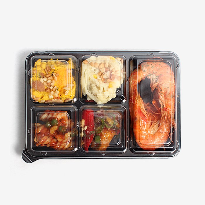 더팩컴퍼니 검정나눔 직사각 5칸 일회용 배달반찬용기 100개,600개 135,800원