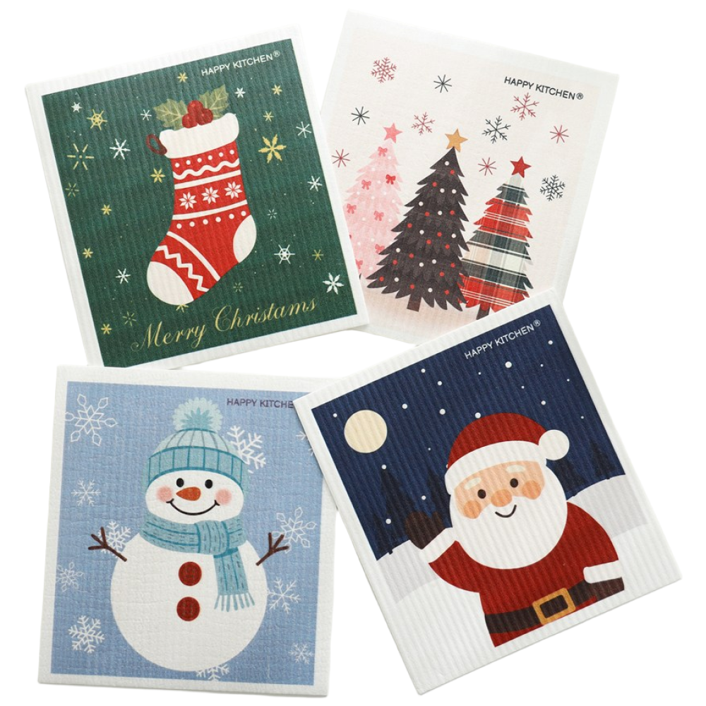 [선물포장] 셀룰로오스 항균 99.9% 디자인행주 독일 스웨덴 면 주방 크리스마스 4종 세트, 3세트 28,590원