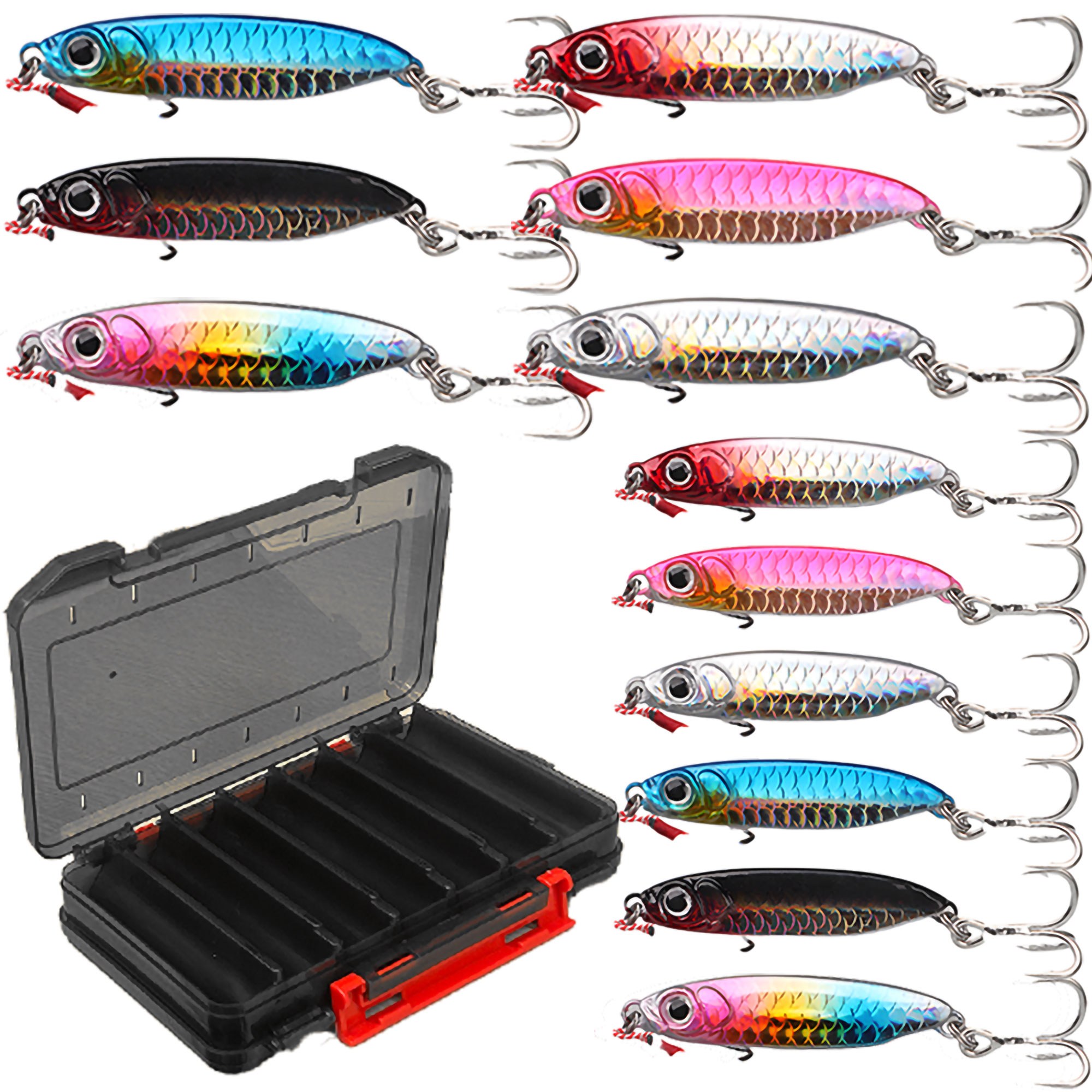 [히키미]메탈지그 20g30g 12pcs세트 6색상 보관케이스 포함 지깅 루어 미끼 농어 갈치 삼치 광어 우럭 볼락 배스 쏘가리 산천어 부시리 방어 24,900원
