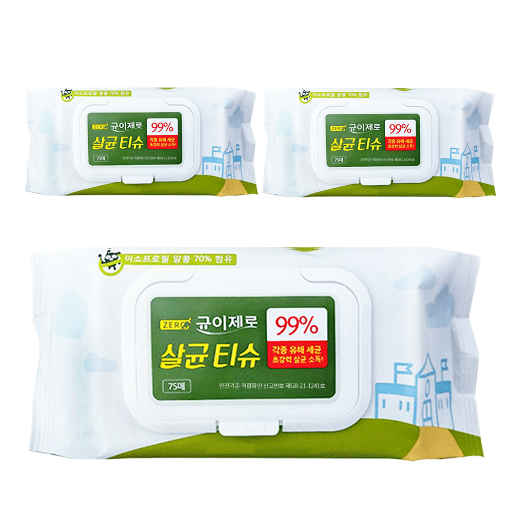 균이제로 살균티슈 캡형, 55g, 75매, 3개 14,970원