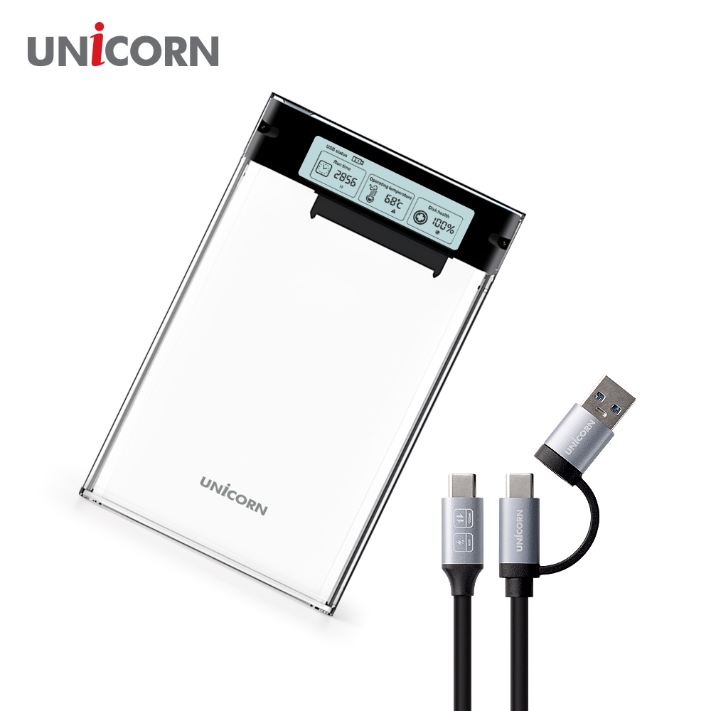 유니콘 스마트LCD 2.5인치 HDD SSD 투명외장하드케이스 USB3.2Gen1 A+C타입젠더 슬라이딩결합 HSD-L30 15,800원