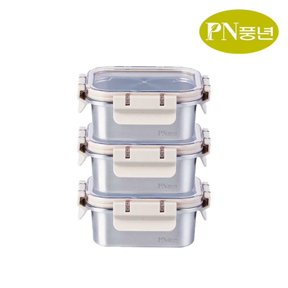 PN풍년 스텐 반찬통 400ml 3세트 보관 소분 밀폐용기 전자레인지 오븐 식기세척기 냉장 냉동, 400ml, 3세트 40,900원