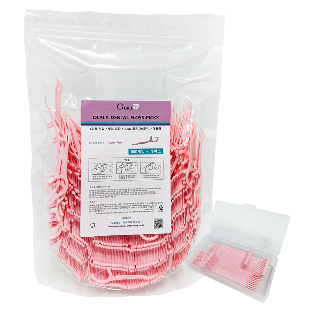 오랄라 일회용치실 300D 얇은두께 파스텔 핑크, 1개, 600개입, 7.5cm 9,900원