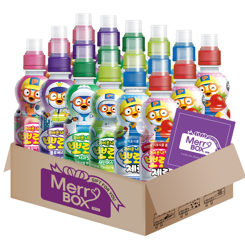 [메리박스] 뽀로로음료 18개(밀크제로3+딸기제로3+사과3+샤인머스캣3+블루베리3+복숭아3)+메세지카드, 235ml, 1박스 19,900원