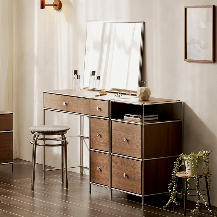 헤이몰리 헤이즈 870 서랍 화장대 + 400 선반 서랍장 + 사각거울 세트 방문설치, 트루월넛 737,000원