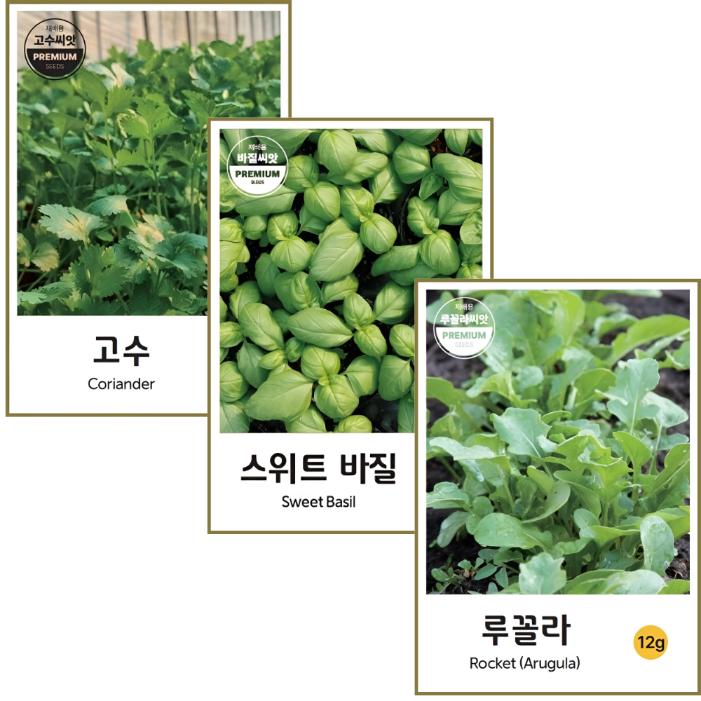 허브씨앗 3종 고수+바질+루꼴라 요리 향신료 허브 씨앗 키우기 9,900원