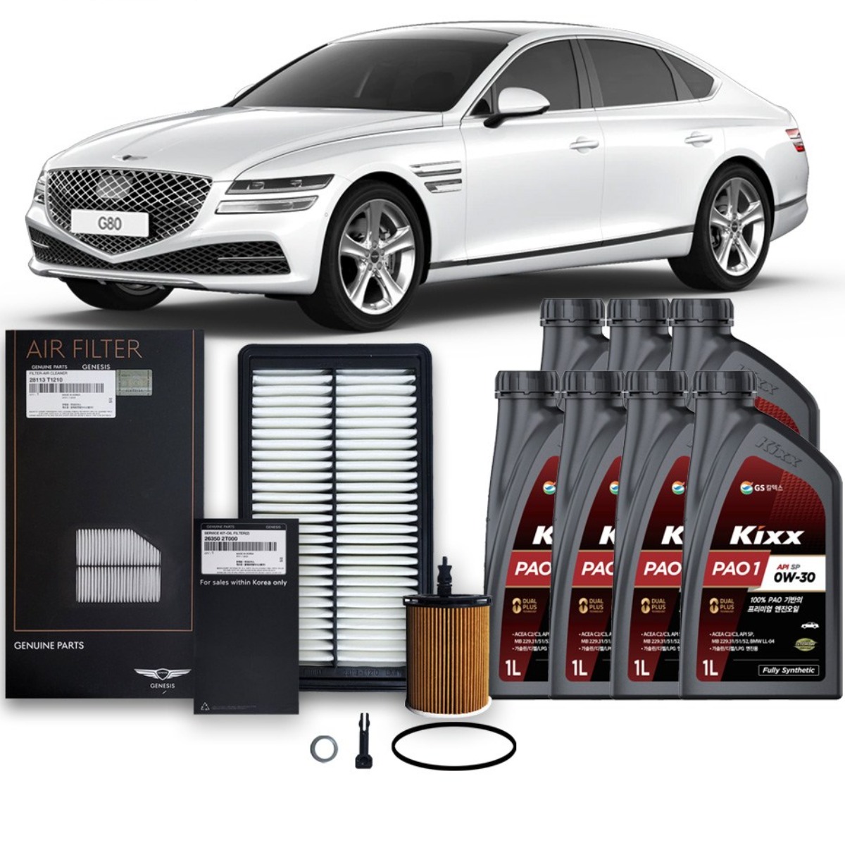 G80 RG3 2.5 터보 가솔린 엔진오일세트 [순정+킥스] PAO1 0w30, 1개 134,850원