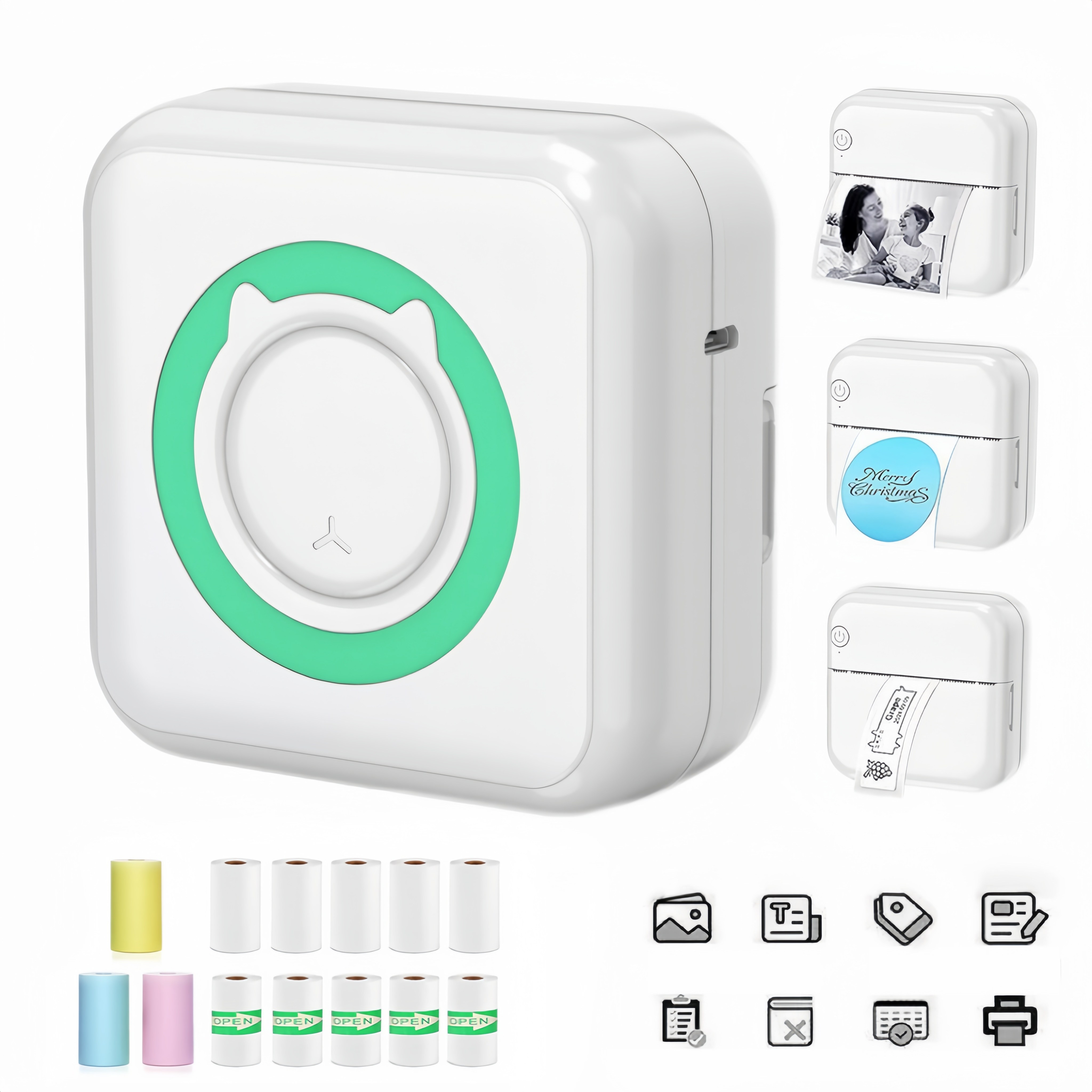 THOUSTA 무선 휴대용 감열식 라벨기 블루투스 페이지 네임스티커 미니 라벨 프린터, 1개, 블루+프린터 용지*5+라벨스티커*5+컬러용지*3, 1개 49,800원