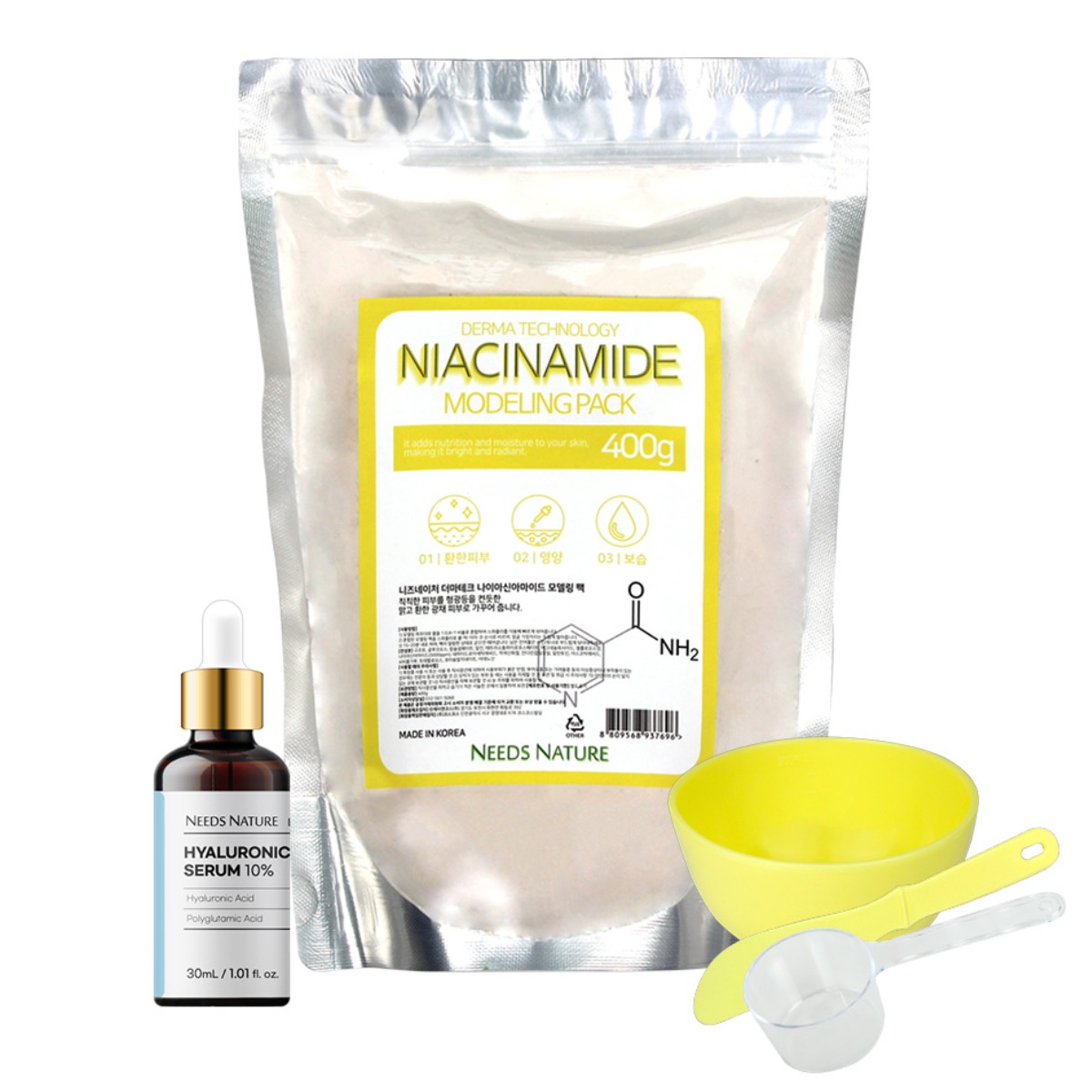니즈네이처 더마테크 모델링팩 1kg / 400g + 팩도구 4종세트 14,900원