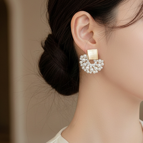 여성 웨딩 공연 무대 럭셔리 매트 스퀘어 진주 드롭 귀걸이 A2747 9,900원