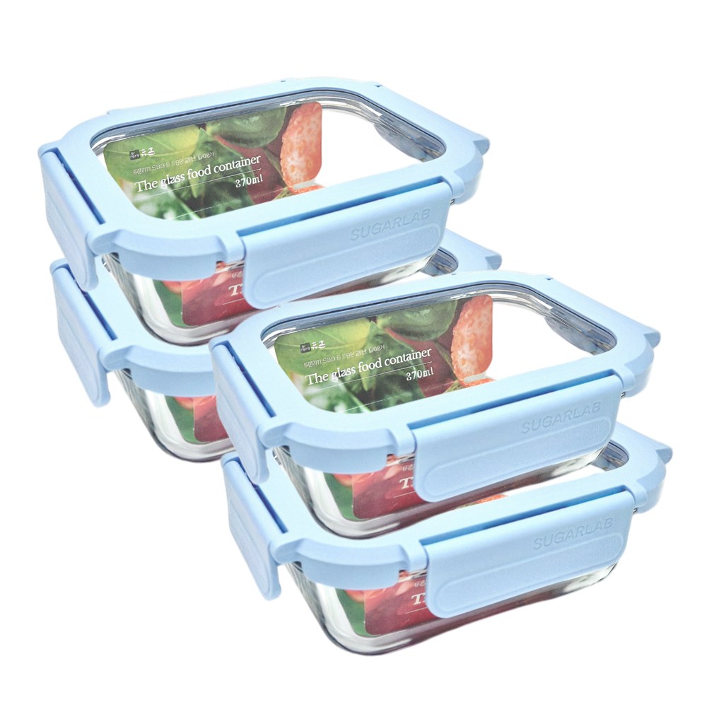 휴홈 더 투명한 바이오 글라스 유리 밀폐용기, 370ml, 4개 21,800원