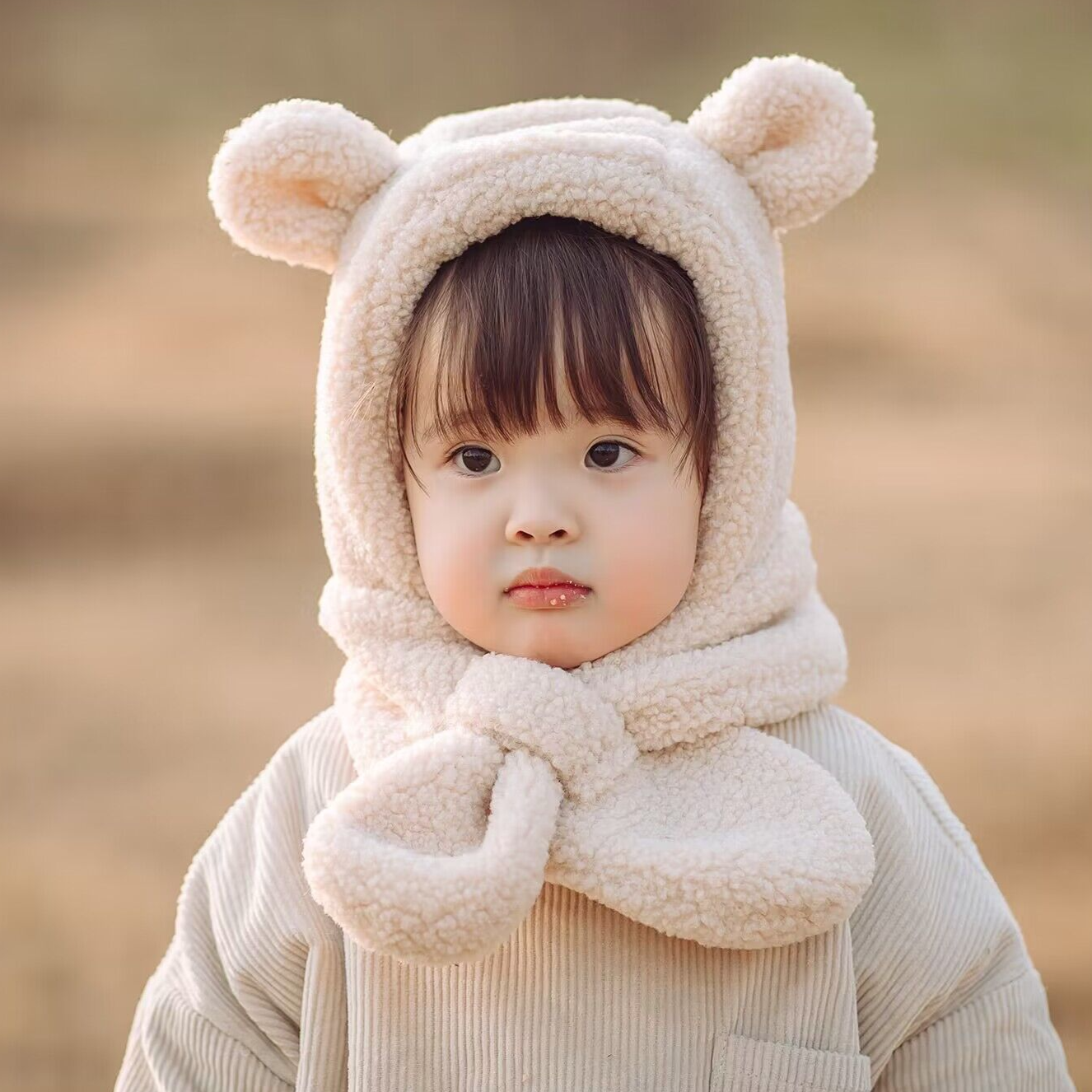 [KC인증] 유아 아기 모자 뽀글이 곰돌이 머플러 일체형 11,300원