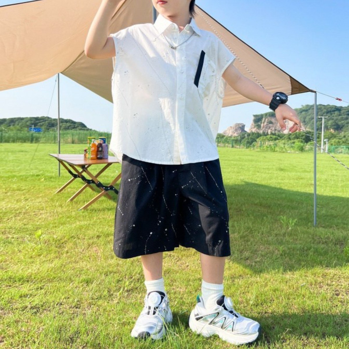 해피유통어린이 여름 반팔 셔츠와 루즈핏 반바지 세트 활동적인 스포츠 스타일14세 이상 XG03 38,700원