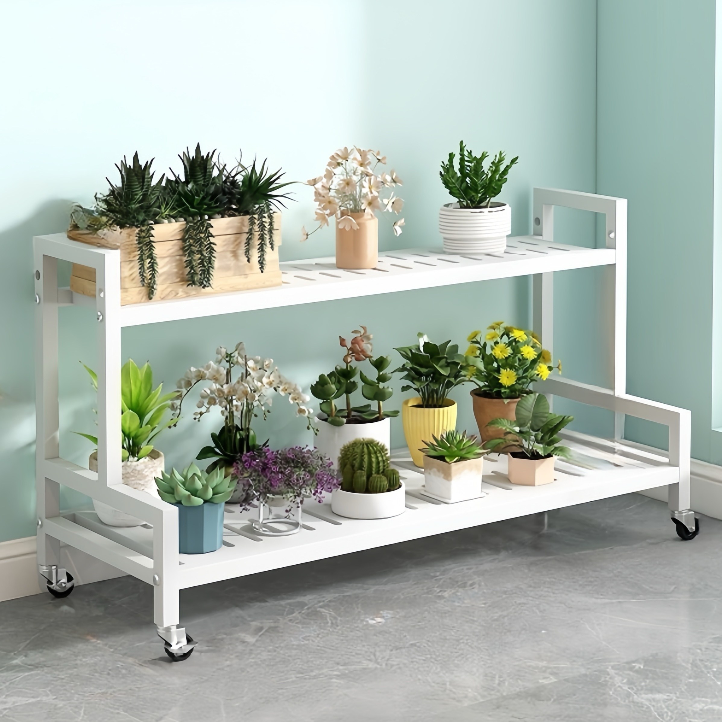 DP동봉국제무역 화분진열대 이동식 정리 선반 스텝형 대형 다용도 실내 베란다, 화이트 100cm, 2단 43,900원