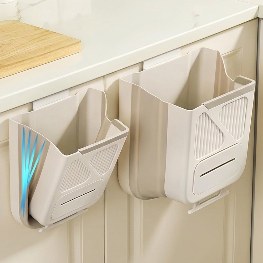 Mayho 걸이형 주방 쓰레기통 화장실 싱크대 벽걸이 휴지통 접이식 음식물 쓰레기통, 크림 화이트 21,900원