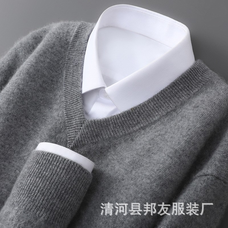 100% 순수 양모 V넥 풀오버 스웨터 남성용 가을 겨울 신상품 루즈핏 대형 니트 베이스 캐시미어 스웨터 42,240원