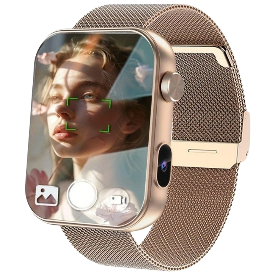 2025 스마트워치 카메라 녹음 기능, 골든 메쉬 시계 + 골든 실리콘 스트랩 87,000원