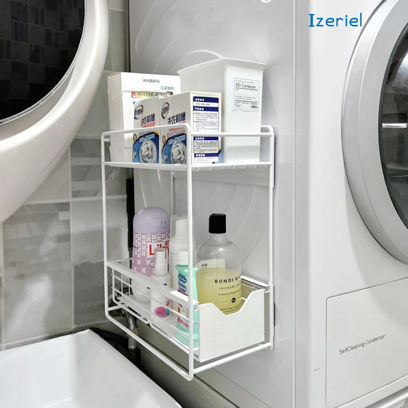 Izeriel 세탁기 선반 자석 다층 수납 정리 선반 옆면 슬릿 풀업 스텐 선반 무타공 자석 틈새 선반 냉장고 선반 다용도선반 욕실 주방 다용도화장실선반, 화이트, 1개 47,800원