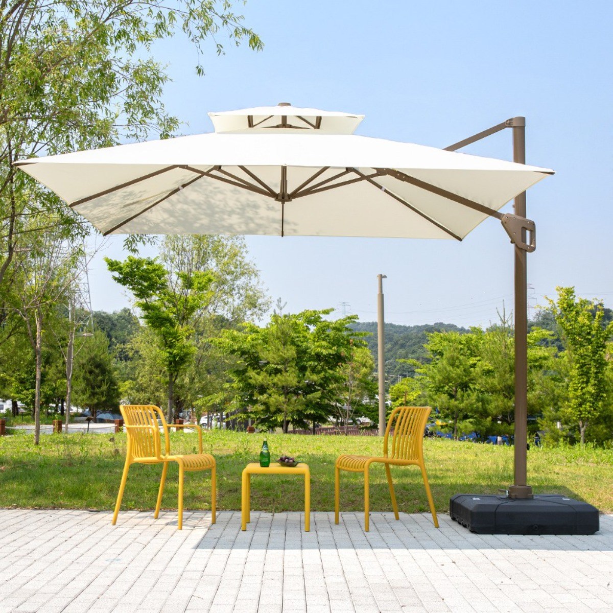 밀라노 3M 폴딩 사각 파라솔 150kg 받침대 LED등 포함 정원 야외 공원 사각 인테리어 카페 커피숍, 화이트 410,000원