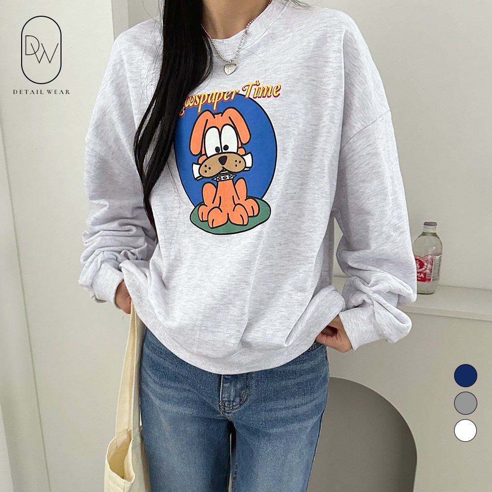 디테일웨어 여성 타임 박스 긴팔 맨투맨 귀여운 캐릭터 탄탄한 쭈리면 루즈핏 티셔츠 빅사이즈 여자맨투맨 데일리룩 31,800원