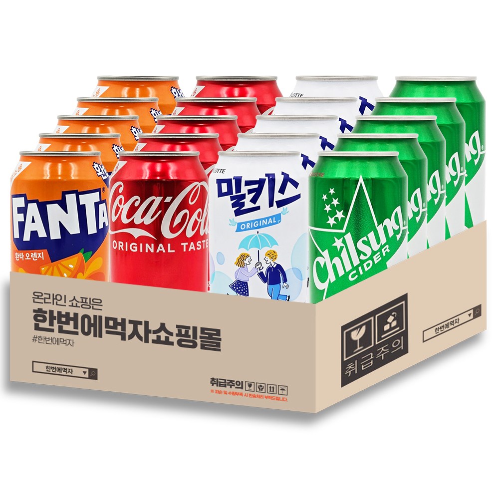 [한번에먹자쇼핑몰] 뚱캔 탄산 혼합세트 / 환타 오렌지 업소 + 코카콜라 업소 + 밀키스 + 칠성사이다 업소 / 각5개씩, 총20캔 20,100원