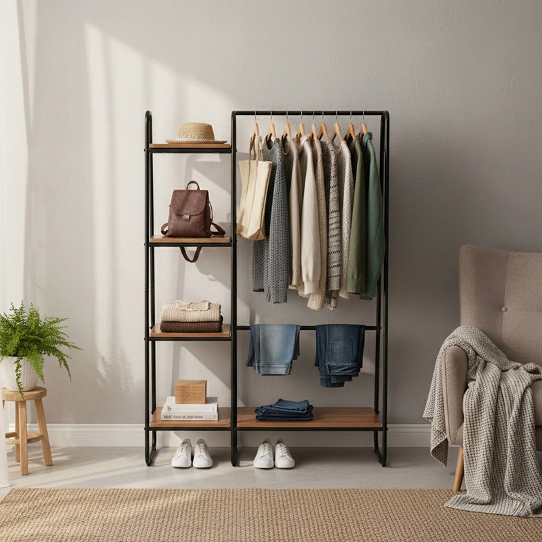 드레스룸 수납 선반 의류 행거 철제 스탠드 옷걸이 시스템 옷장 파이프 옷방, 토디-블랙 89,000원