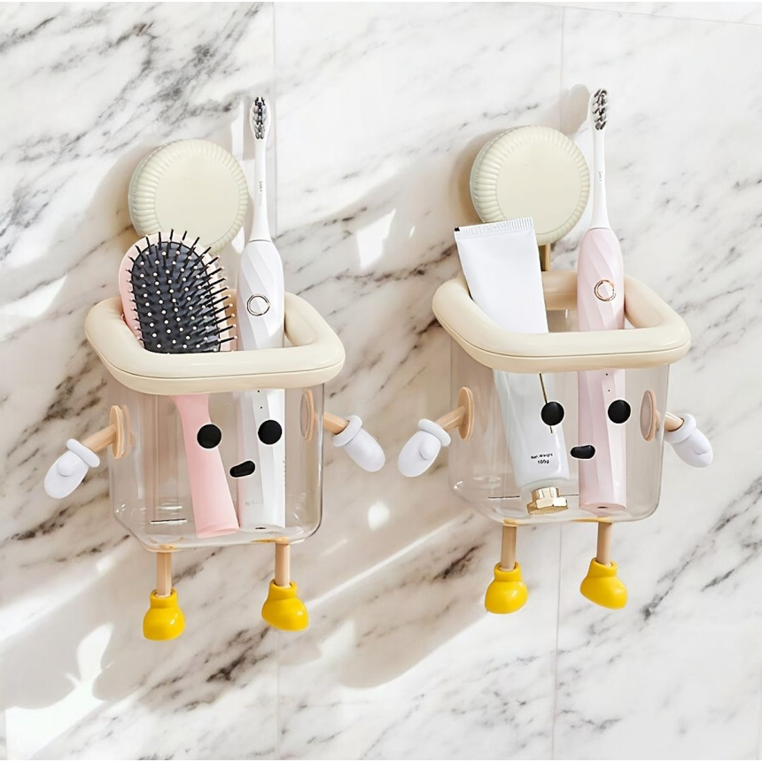 귀여운 로봇 캐릭터 욕실 칫솔 거치대 벽걸이형 무타공 흡착식 정리함 9,900원