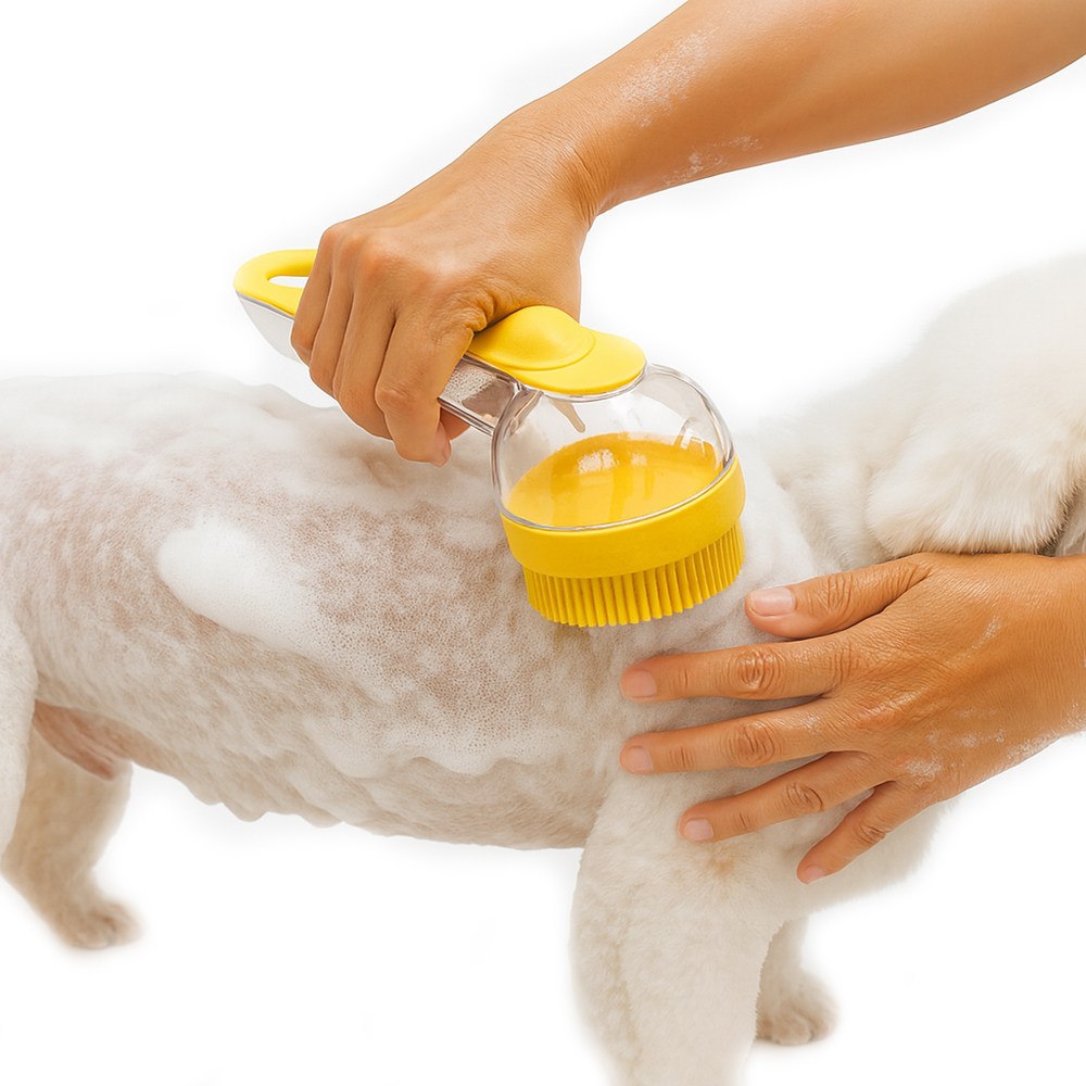 와일드 몬스터 강아지 목욕 원터치 샴푸 저자극 실리콘 브러쉬, 1개, 레몬옐로우 5,000원