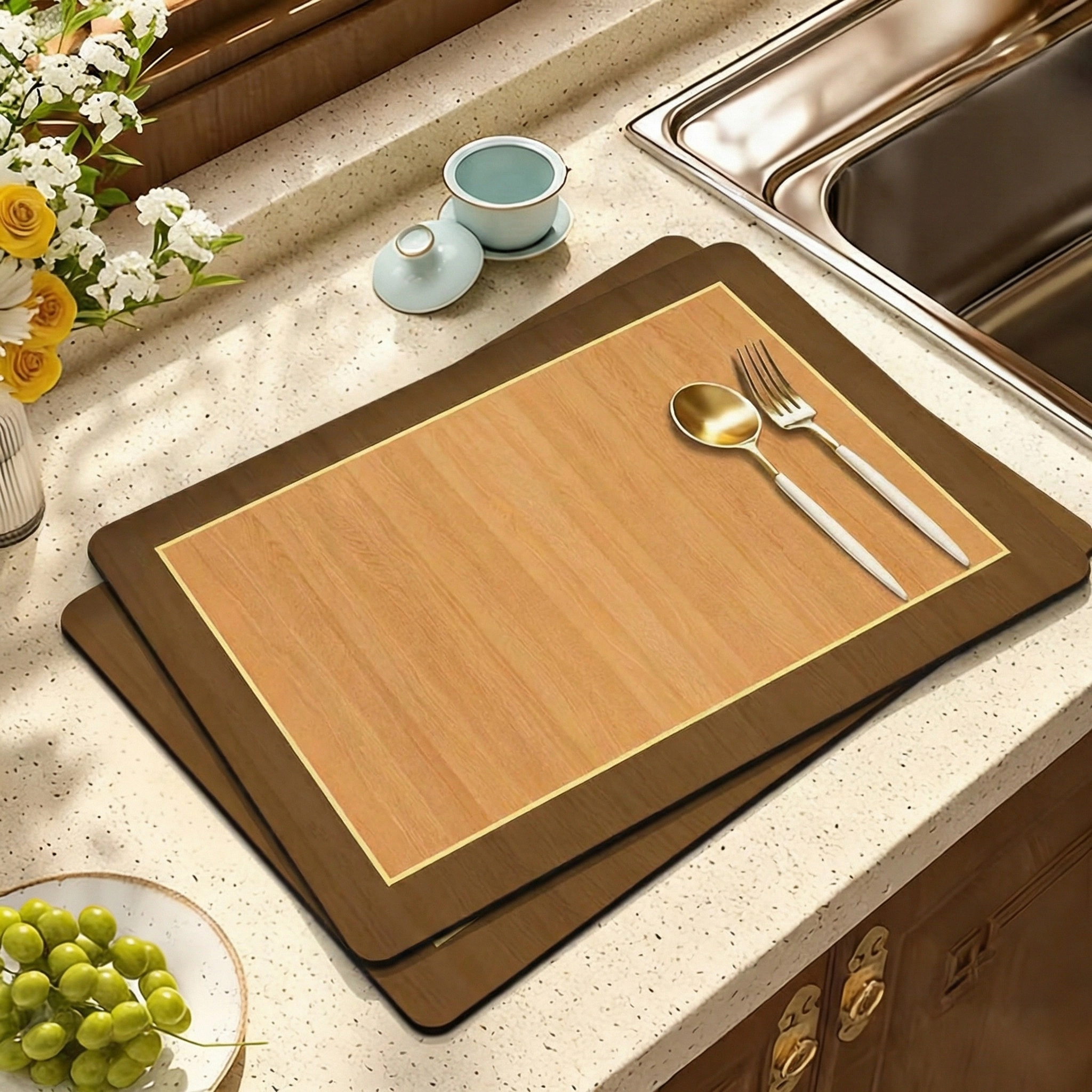 Tinduo 우드그레인 실리콘 식판 방수테이블받침 슈트, 2개, 30*40cm, 나뭇결1 19,800원