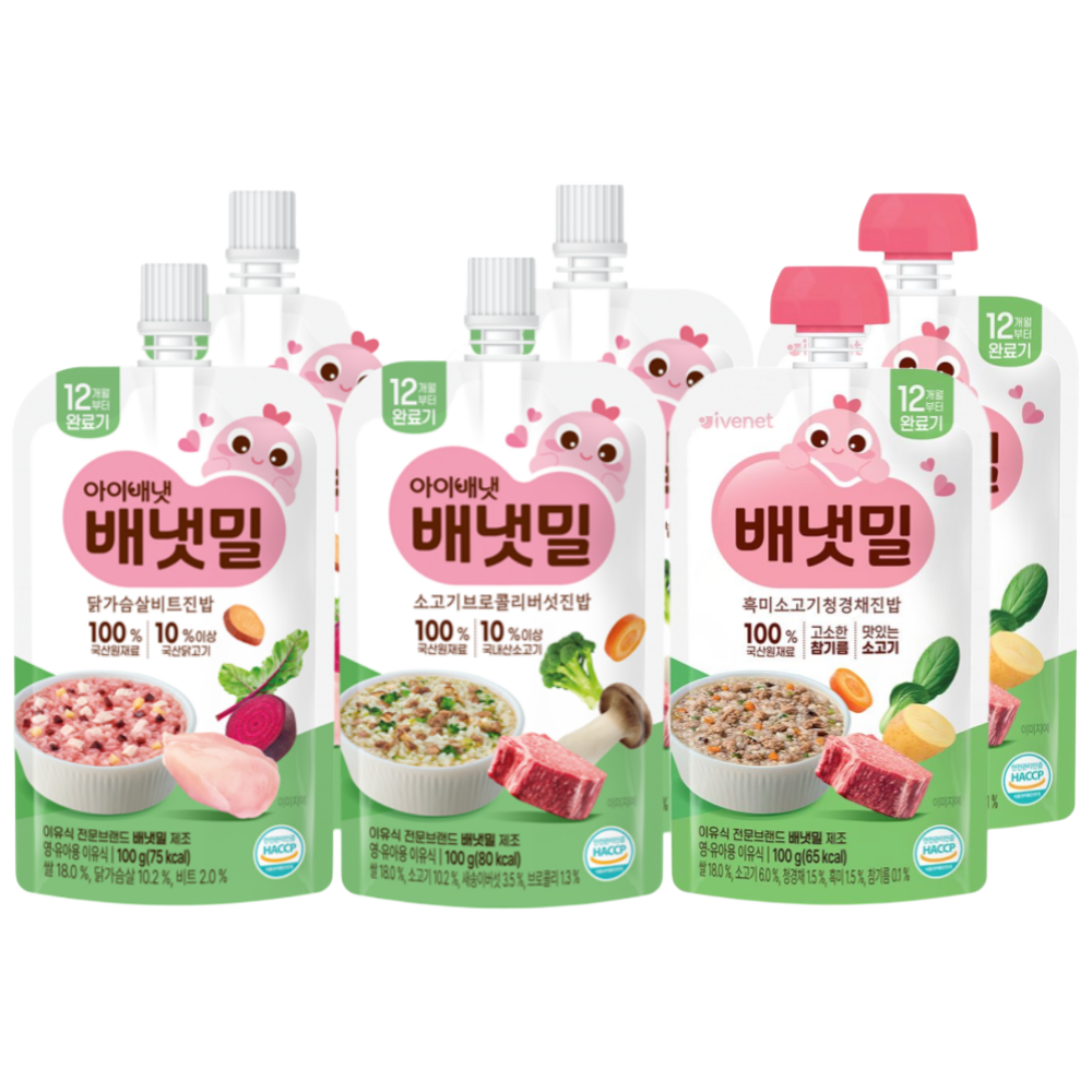 배냇밀 완료기 이유식 3종, 600g, 1세트, 소고기 브로콜리2+닭가슴살 비트2+흑미소고기청경채2 16,890원