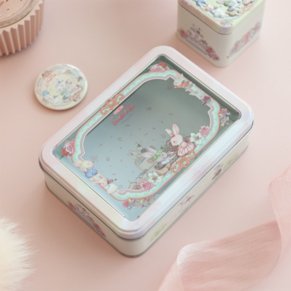 철제 틴케이스 소품함 토끼 일러스트 투명 사각 캐릭터 선물 포장 틴박스 수납함 보석함, 02 : 케이크토끼, 1개 9,900원