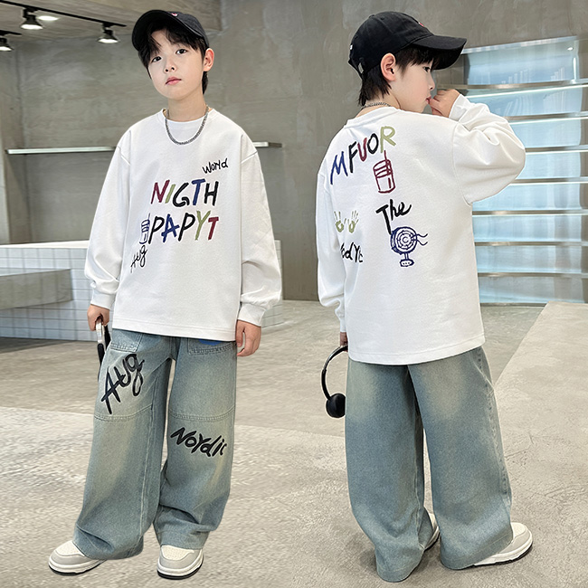 비비키드 초등생 상의 초중생 하의 주니어 의류 세트 남아 NIGTH PAPYT 레터링 페인팅 긴팔 데님 긴바지 봄 가을 초등생 상의+하의 세트 (2518) 32,800원