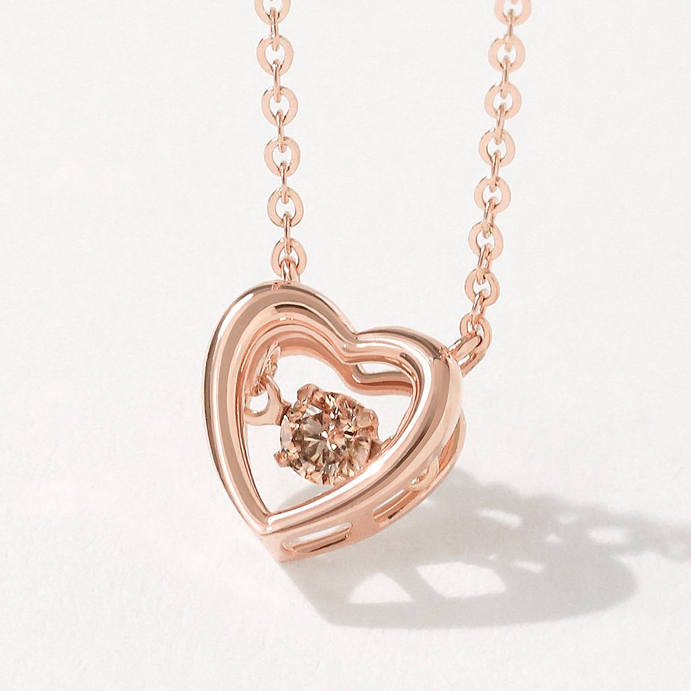 [골드팡] 18k 로제 꼬냑다이아몬드 댄싱스톤 하트 목걸이 여자친구 선물 기념일 데일리 화이트데이선물 1,160,000원